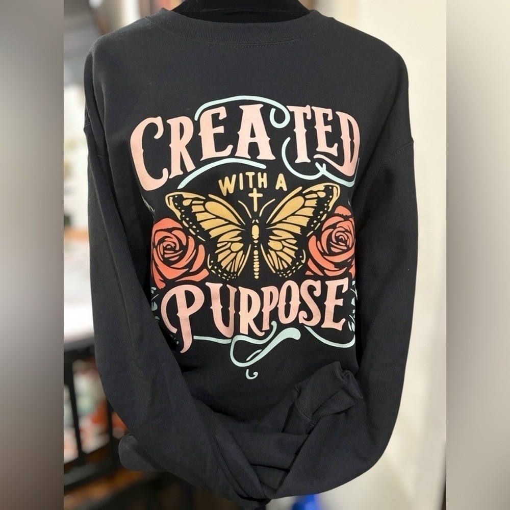 Created With A Purpose Christian Sweatshirt Faith Apparel Gift X-Large